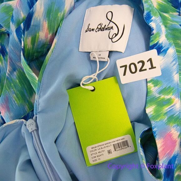 New! SAM EDELMAN  Brushstroke Print Mock Neck Dress - Blue Multi, size 10 - Picture 15 of 16